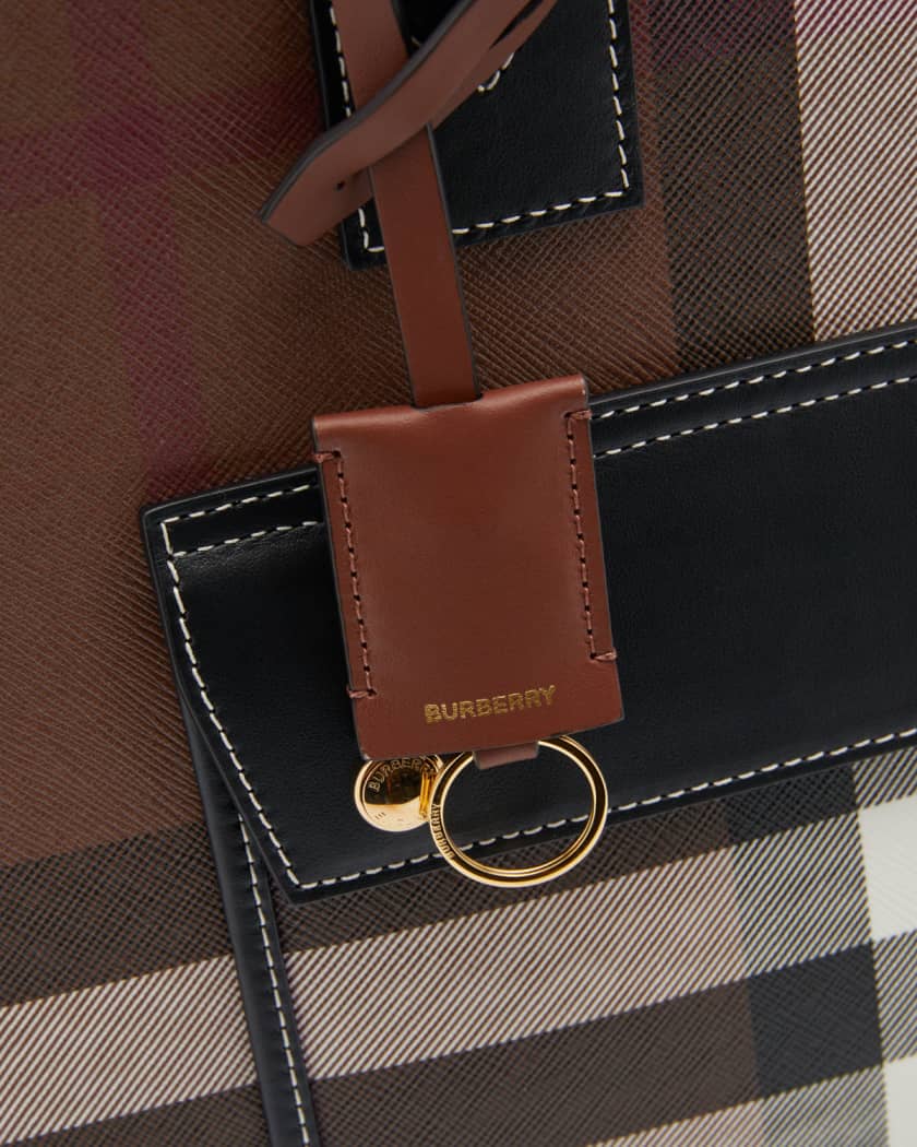 Check and Leather Medium Tote in Dark Birch Brown - Burberry