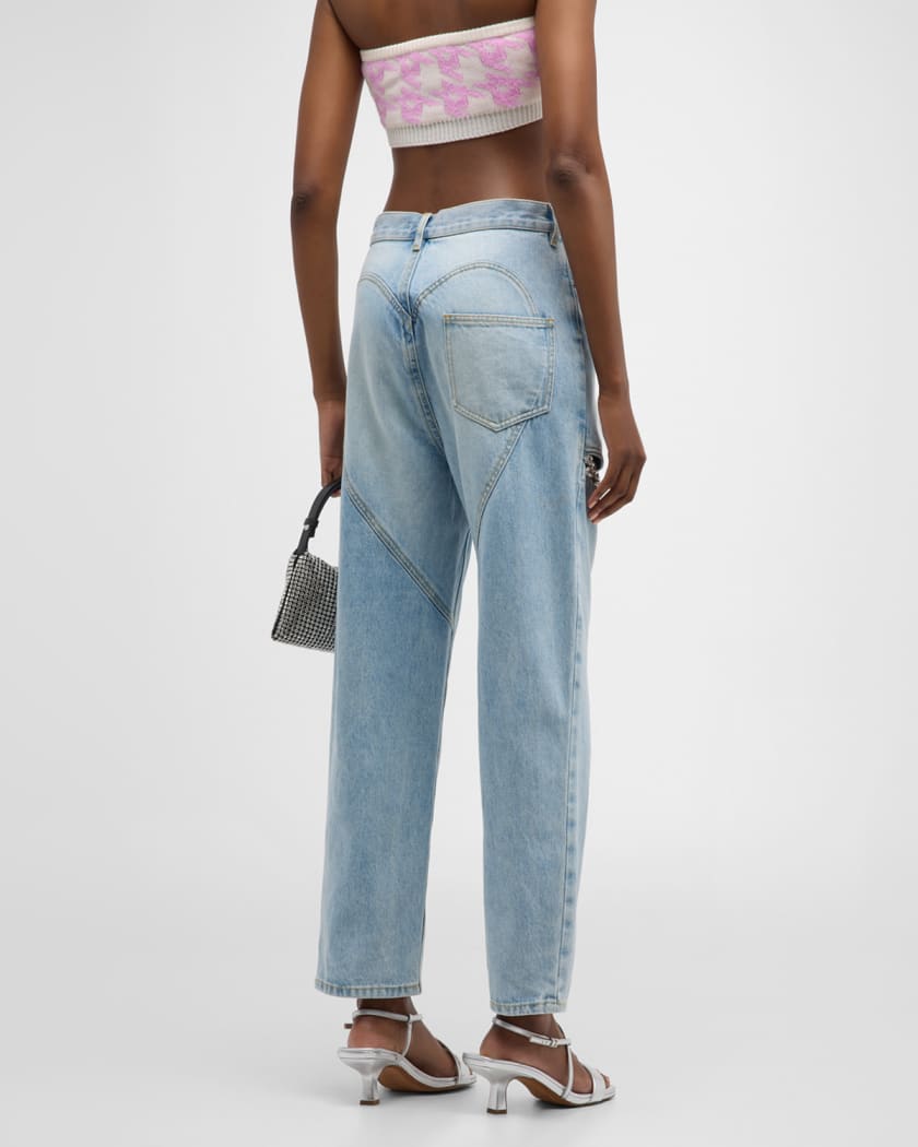 AREA Crystal Slit Straight-Leg Jeans | Neiman Marcus