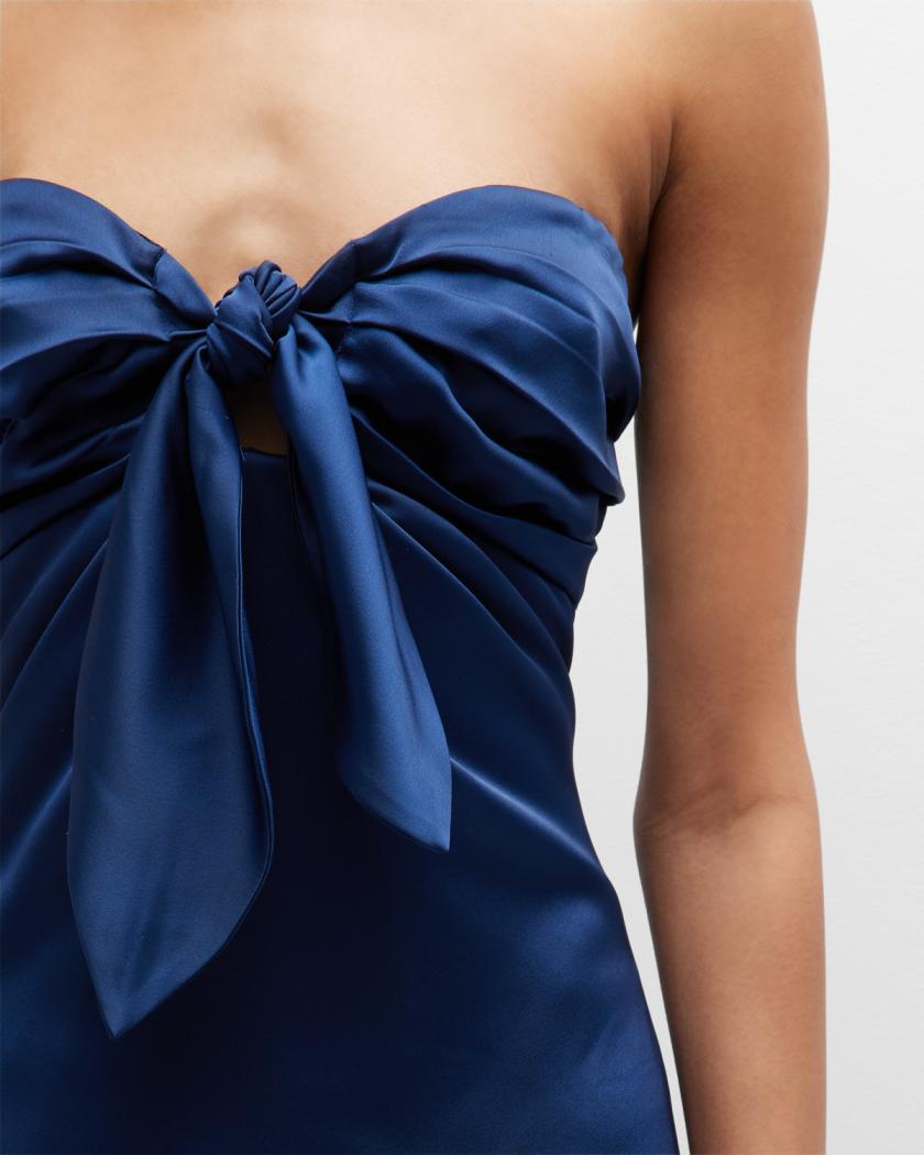 orion strapless tie front satin mini dress Ramy Brook Orion Strapless Tie-Front Satin Mini Dress
