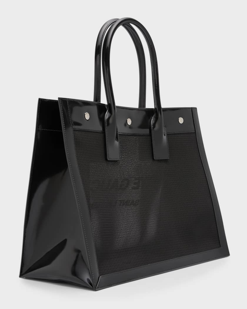 Saint Laurent Rive Gauche tote in black and white terry cloth