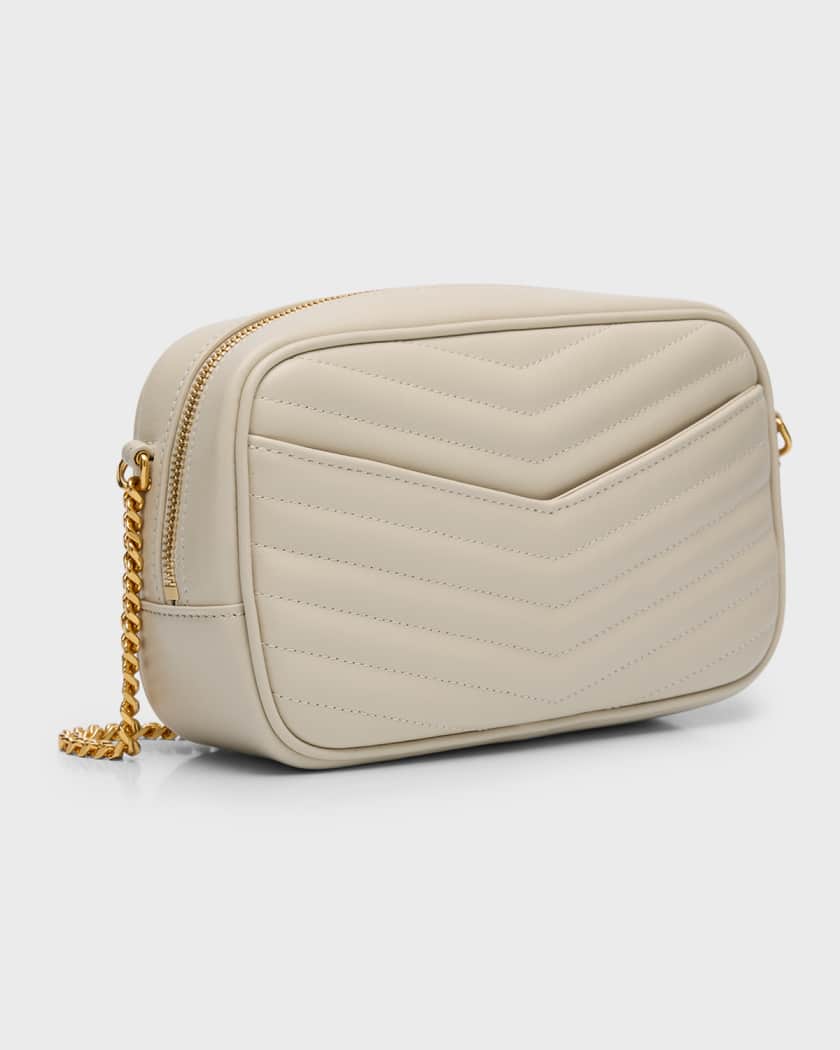 Saint Laurent Monogram Quilted Leather Pouch In Crema Soft
