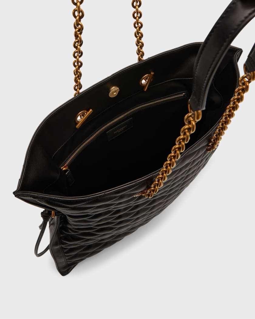 YVES SAINT LAURENT Cabas Small Handbag Black Leather YSL Logo Gold Shoulder  Bag