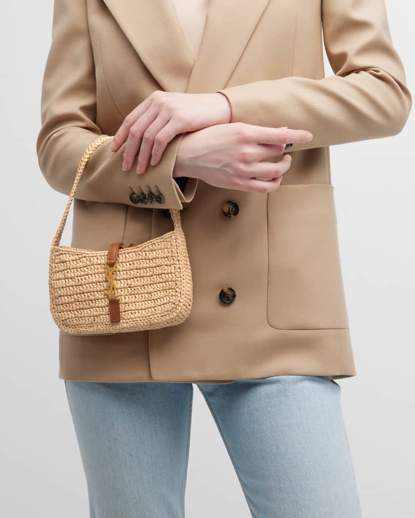 Le 5 A 7 Mini Raffia Shoulder Bag in Beige - Saint Laurent