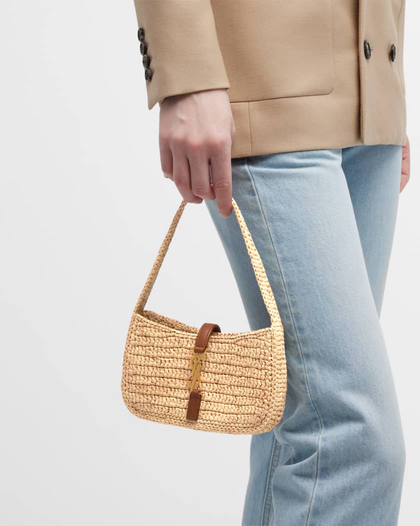 Saint Laurent Le 5 A 7 Mini Raffia Hobo Bag