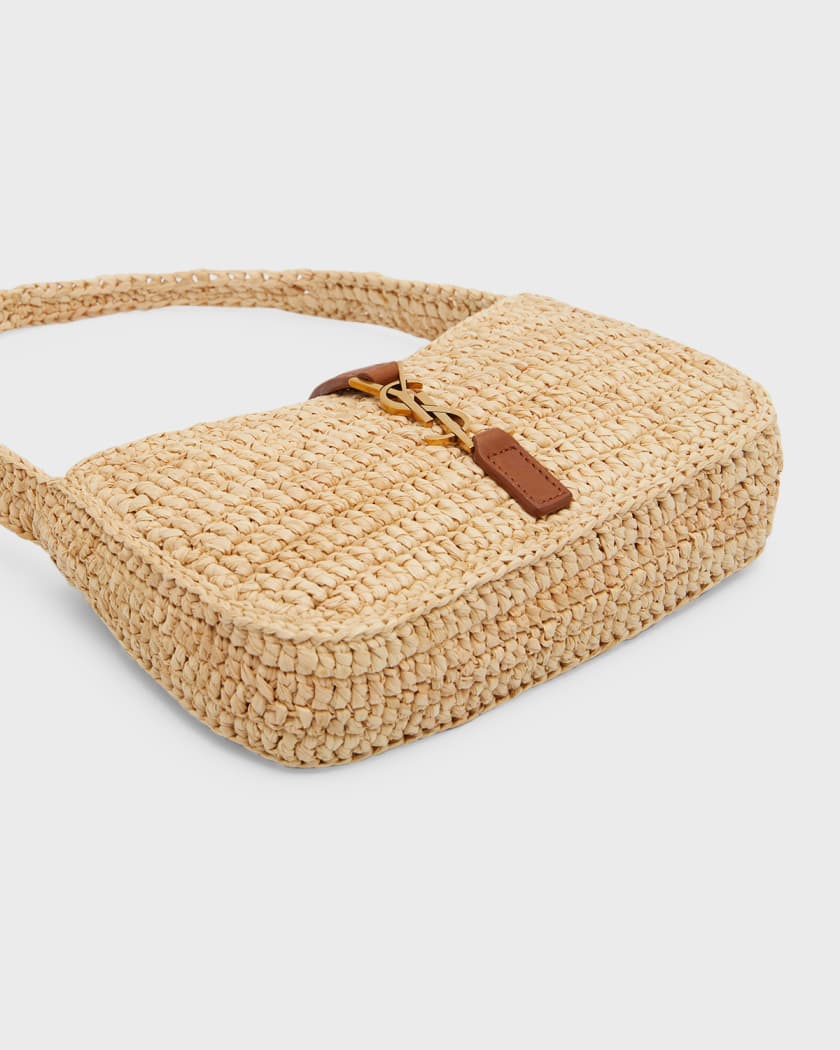 Le 5 A 7 Mini Raffia Shoulder Bag in Beige - Saint Laurent