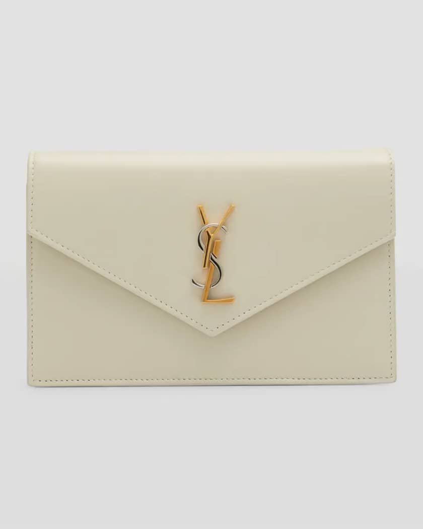 Tricolor YSL Monogram Small Envelope Leather Wallet On Chain