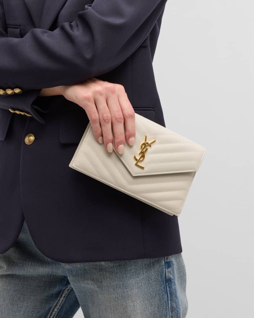 YSL Monogram Small Wallet on Chain in Grained Leather