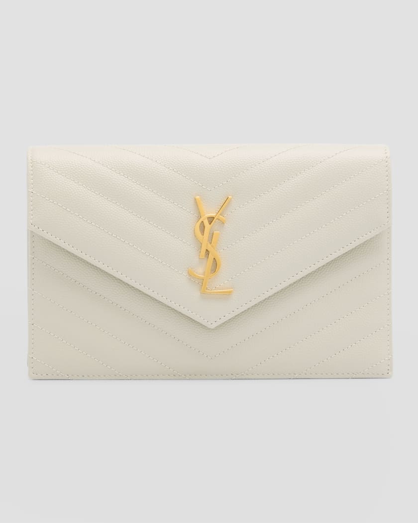 Saint Laurent Small Ysl Envelope Flap Wallet On Chain in Natural