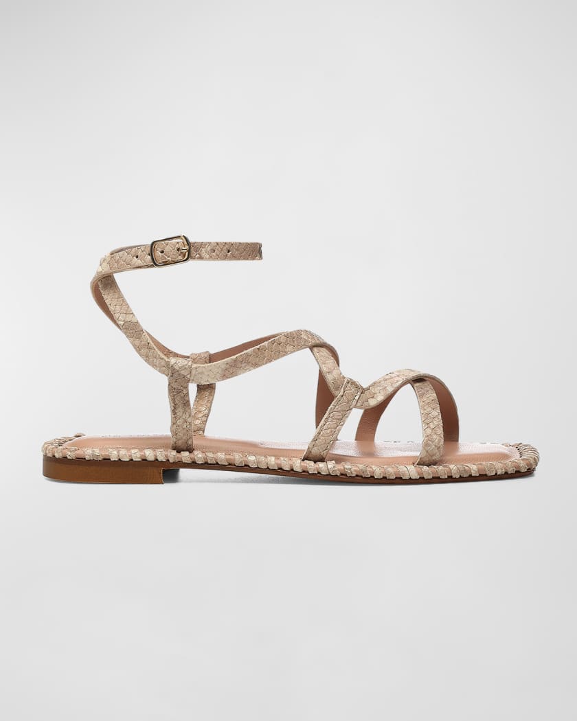 Donald J Pliner Emillia Snake Embossed Crisscross Flat Sandals