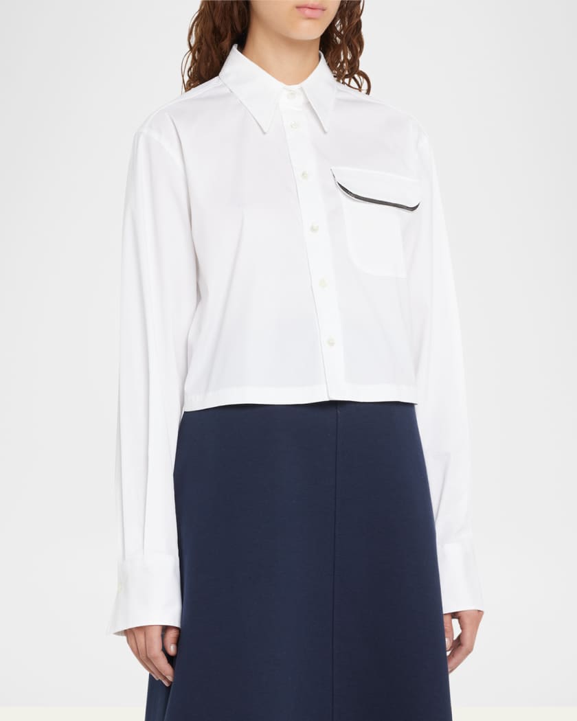 Brunello Cucinelli Monili-Trim Crop Cotton Poplin Collared Shirt