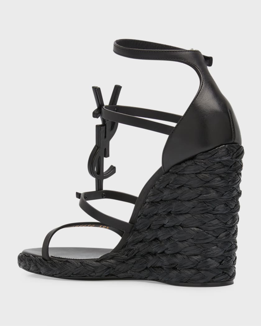 Saint Laurent Cassandra YSL Leather Wedge Espadrilles - Bergdorf Goodman