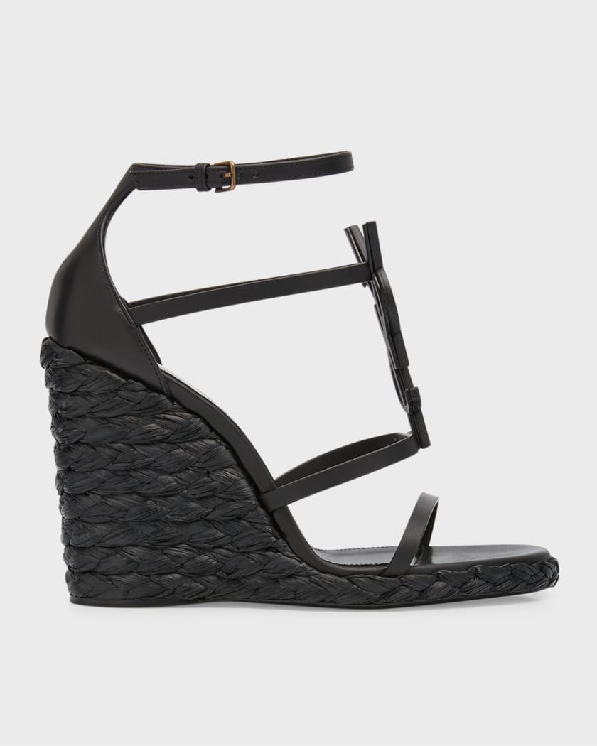 Saint Laurent Cassandra YSL Leather Wedge Espadrilles - Bergdorf Goodman