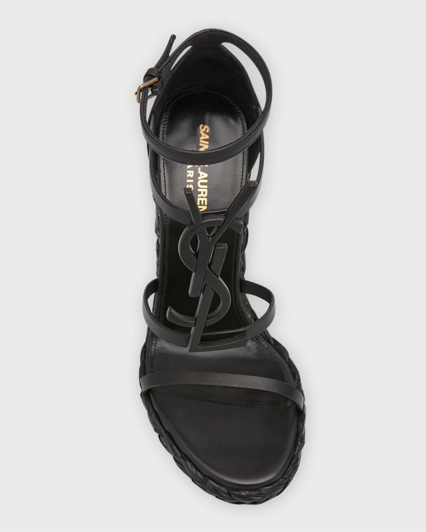 Saint Laurent Cassandra YSL Leather Wedge Espadrilles - Bergdorf Goodman