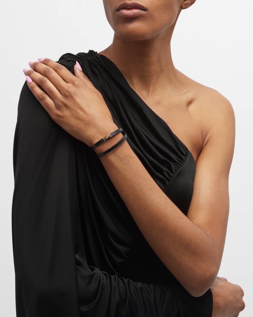 Ysl double wrap bracelet in black leather Clearance