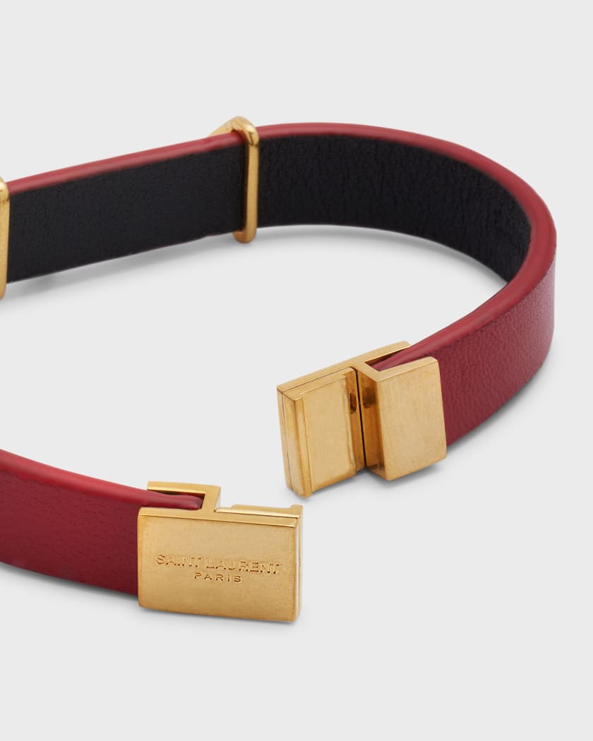 Saint Laurent Leather YSL Monogram Bracelet, Brown