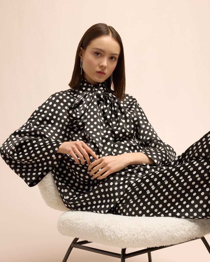 Polka dot best sale tie neck blouse