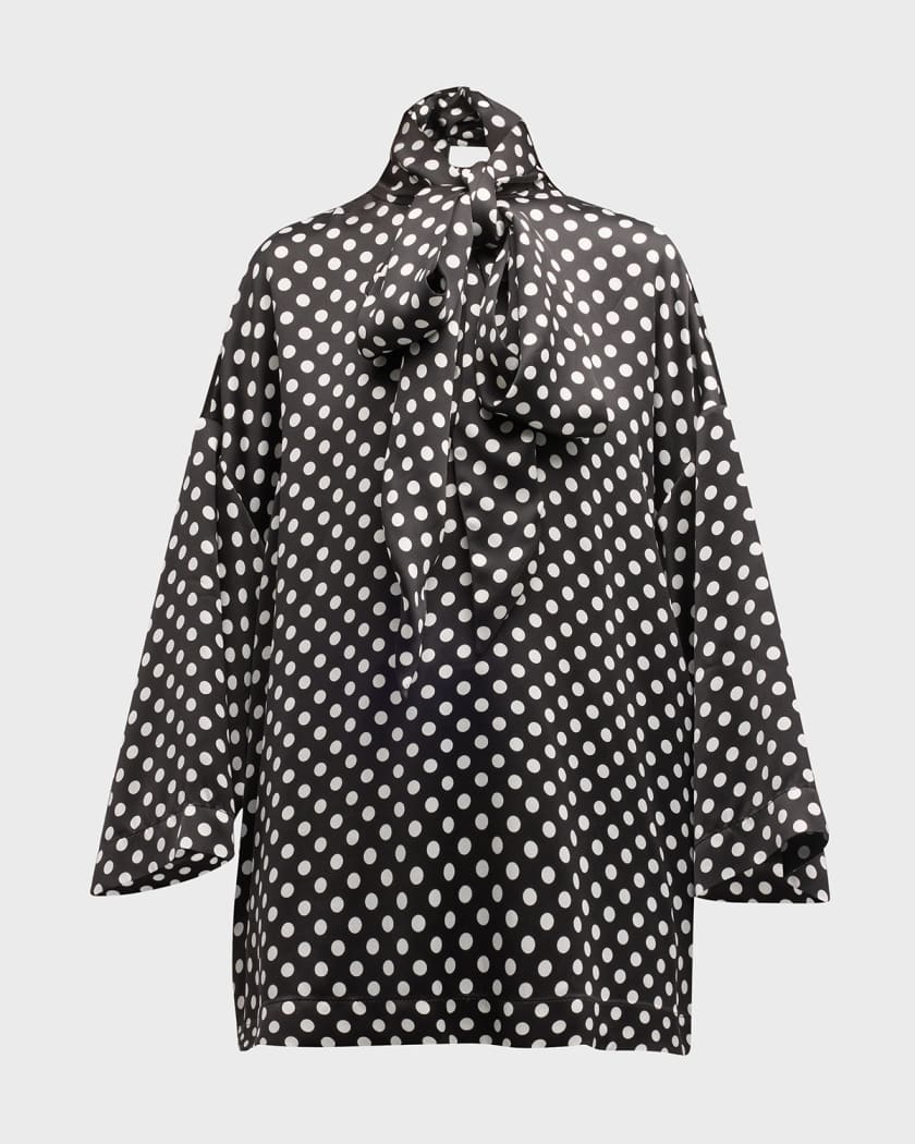 Polka dot tie neck blouse top