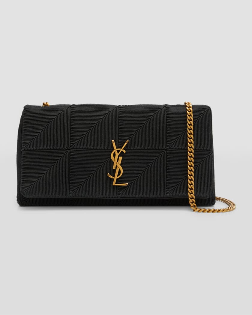 Saint Laurent Monogram Quilted Textured-leather Pouch In Dark