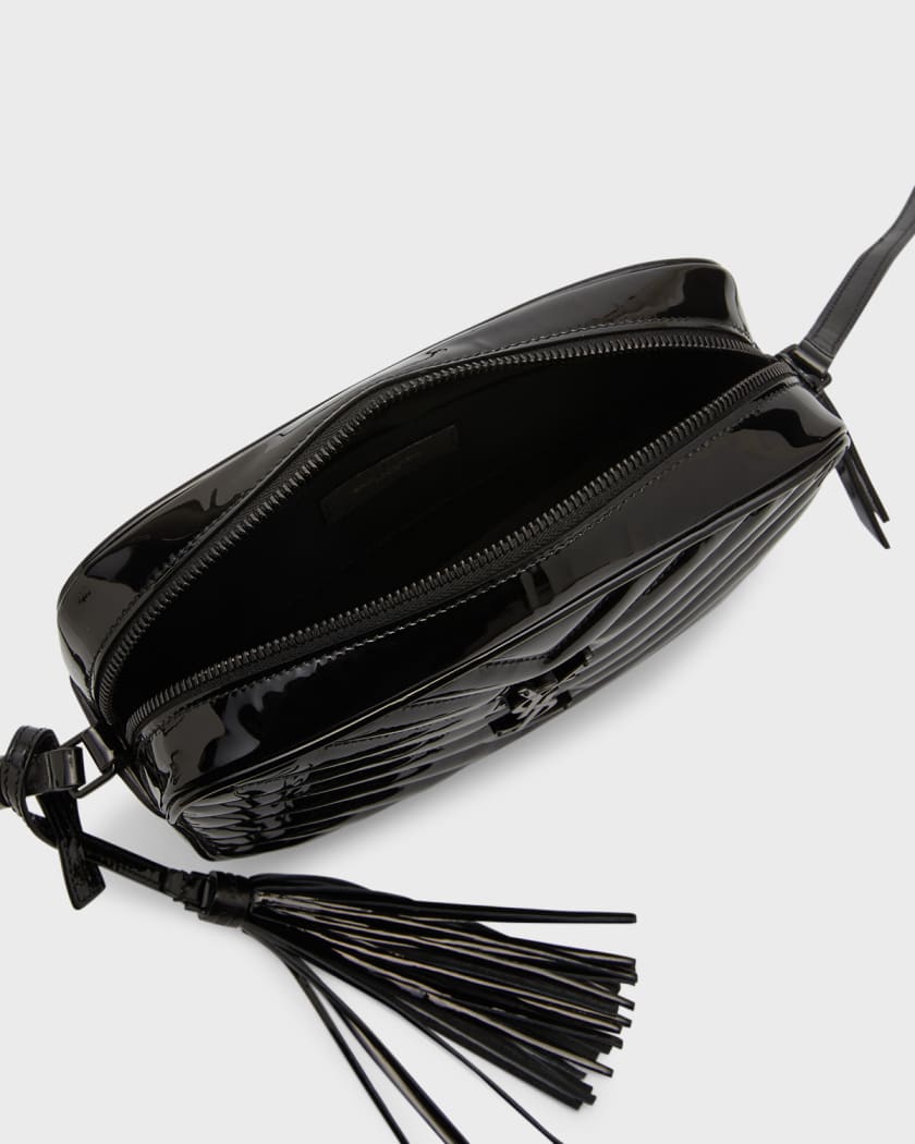 Saint Laurent Lou Medium Quilted Patent Leather Camera Bag Black