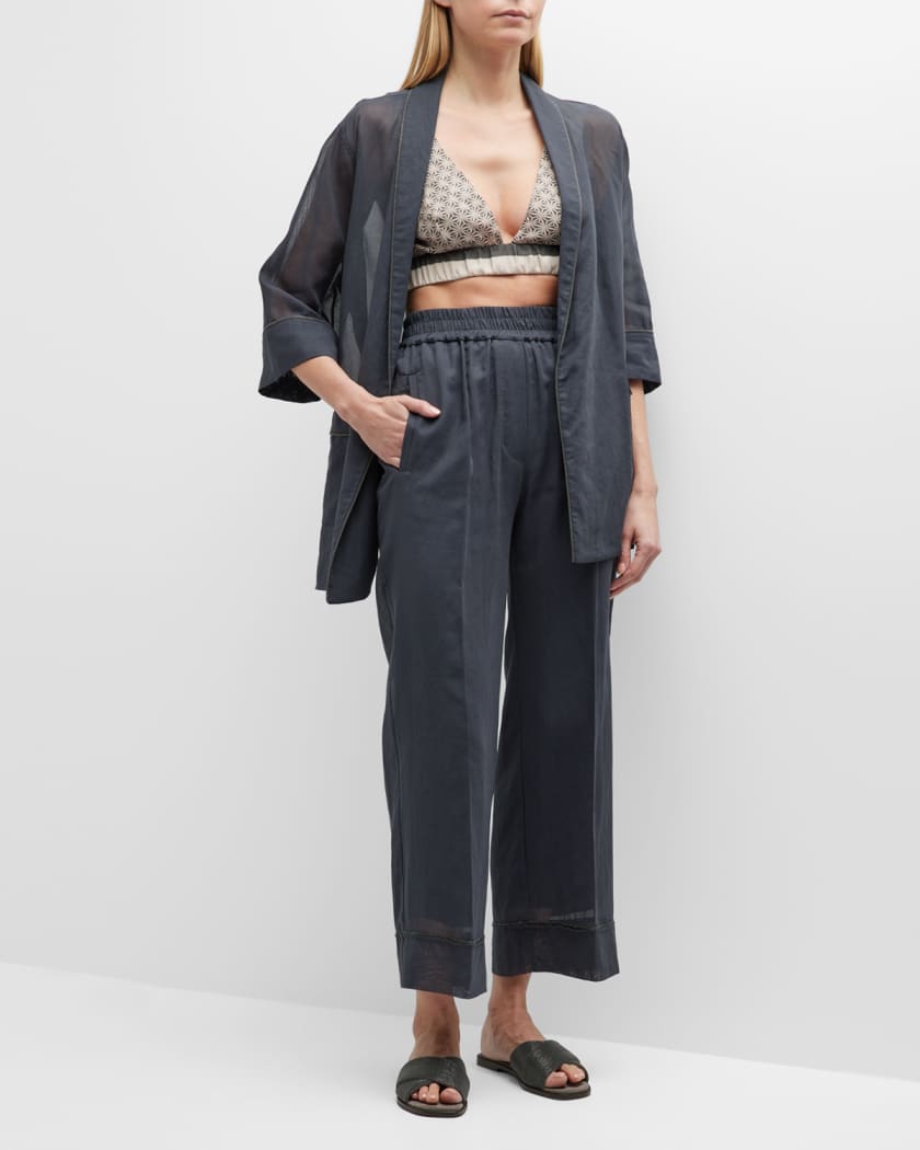 Brunello Cucinelli Monili-Trim Belted Cotton Gauze Kimono Jacket