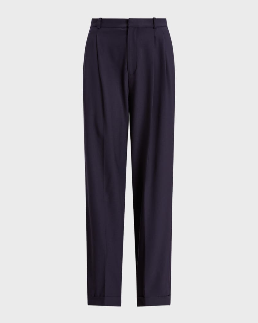 Straight-Leg Stretch Wool-Blend Pants