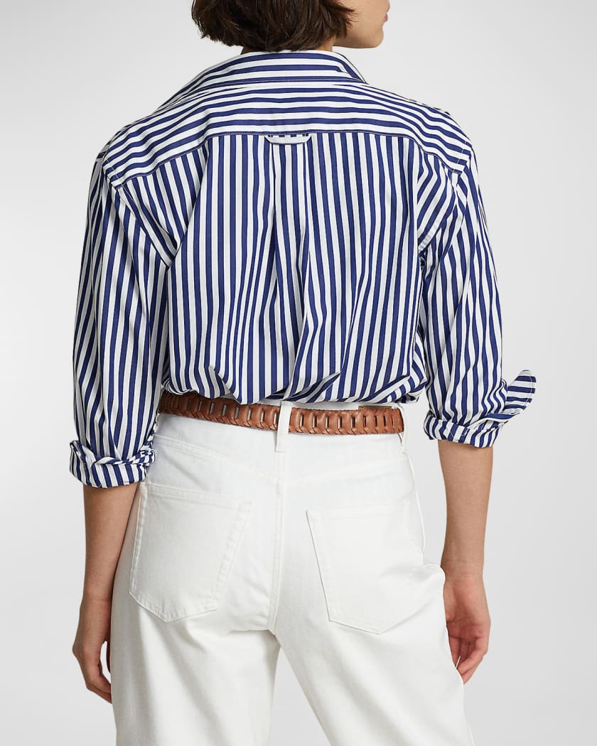 White and blue striped ralph lauren shirt top