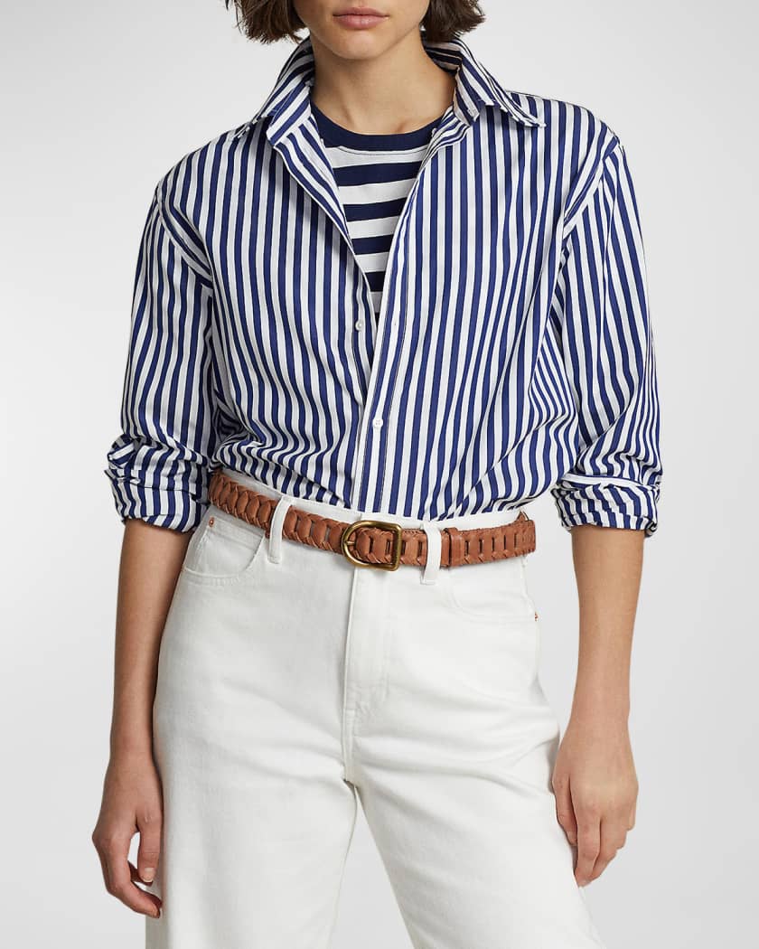 Regular fit striped poplin cotton shirt