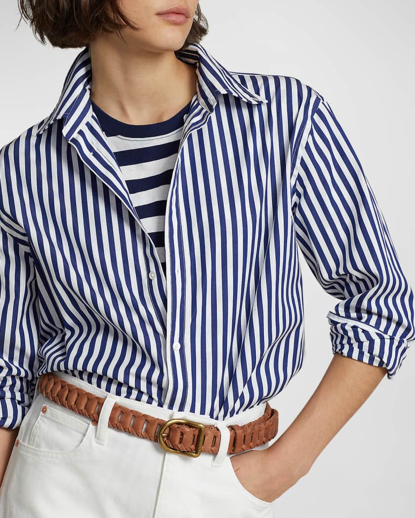 Ralph Lauren Women's Relaxed Fit Striped Cotton Shirt - Size L in Fall Royal/ White