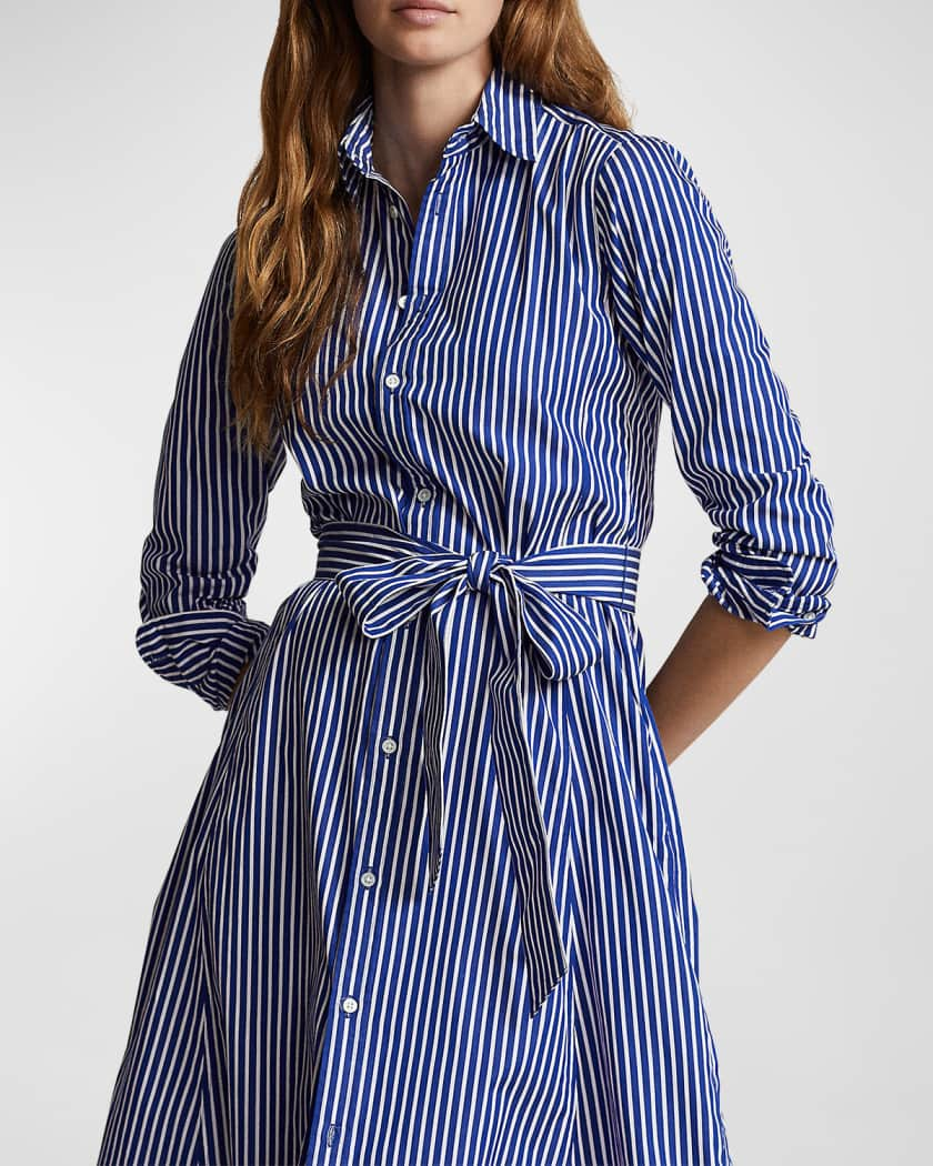 Polo Ralph Lauren Belted Striped Cotton Shirtdress | Neiman Marcus