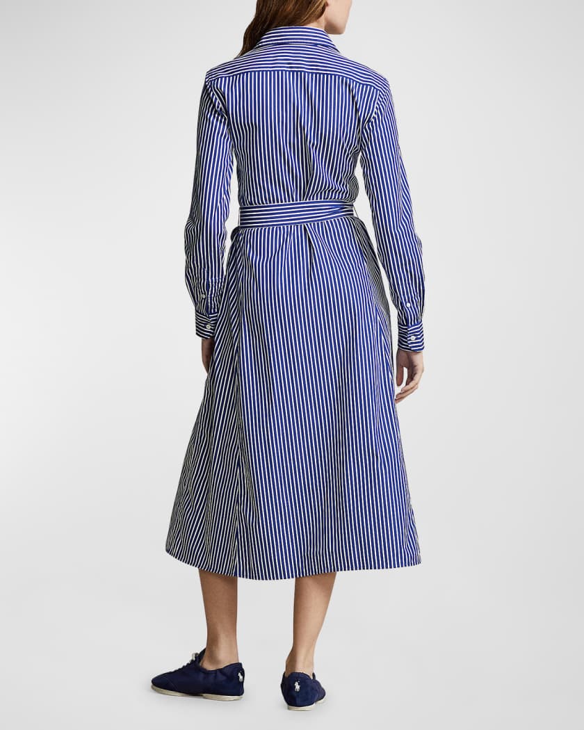 Polo Ralph Lauren Belted Striped Cotton Shirtdress | Neiman Marcus