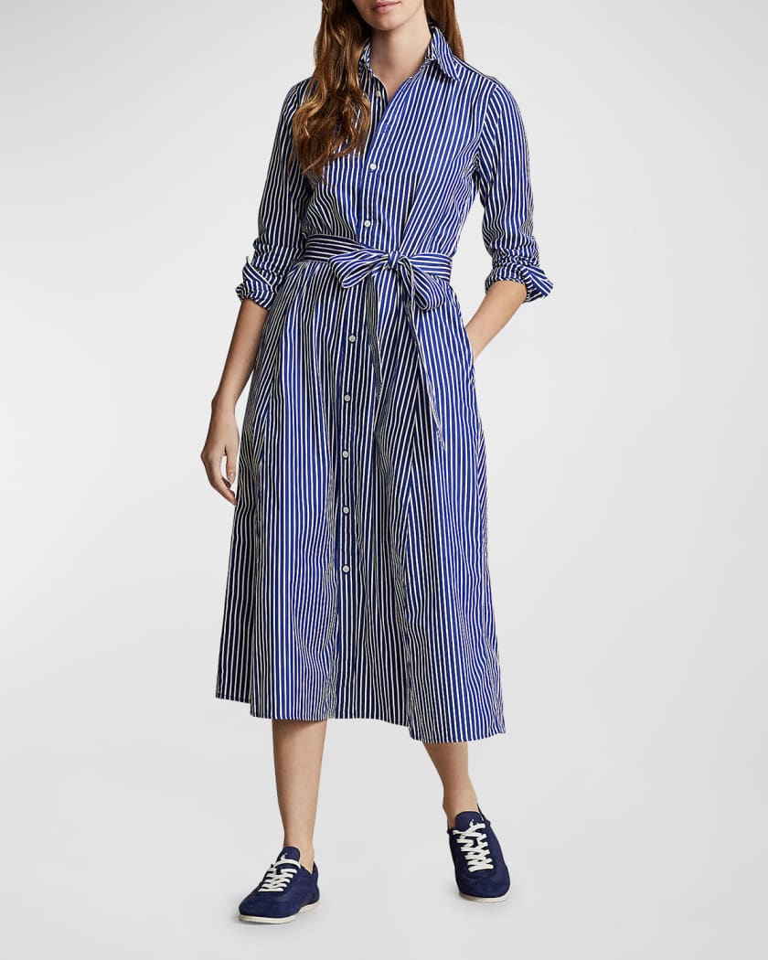 Polo Ralph Lauren Belted Striped Cotton Shirtdress | Neiman Marcus