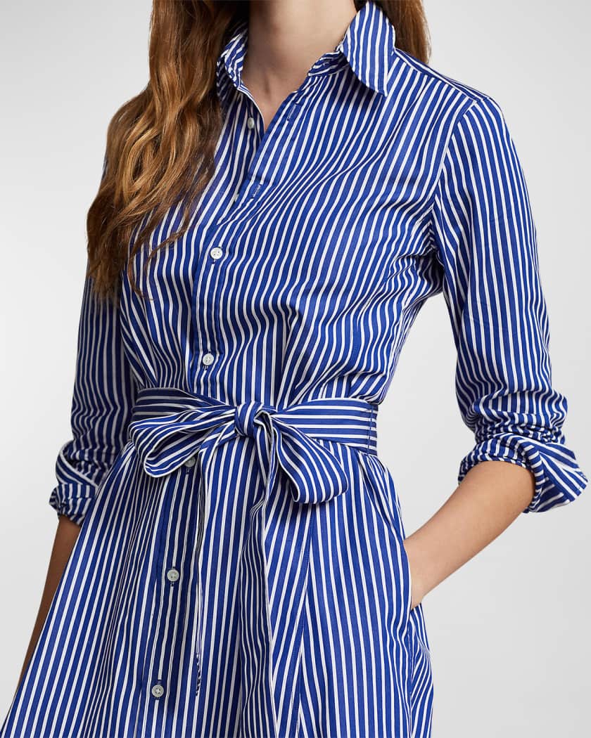 Polo Ralph Lauren Belted Striped Cotton Shirtdress | Neiman Marcus