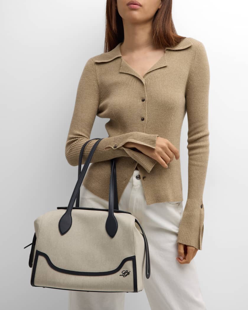 Happy Day Large Canvas Tote Bag in Beige - Loro Piana