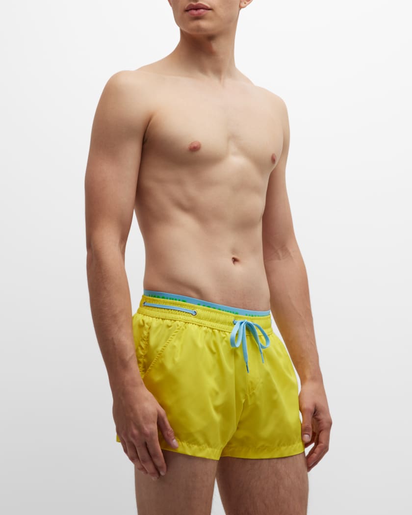 Men's Solid Contrast-Waist Swim Shorts