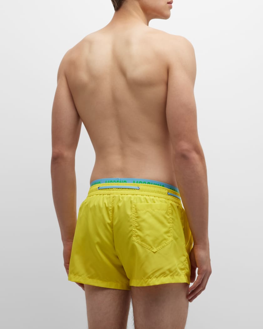 Men's Solid Contrast-Waist Swim Shorts
