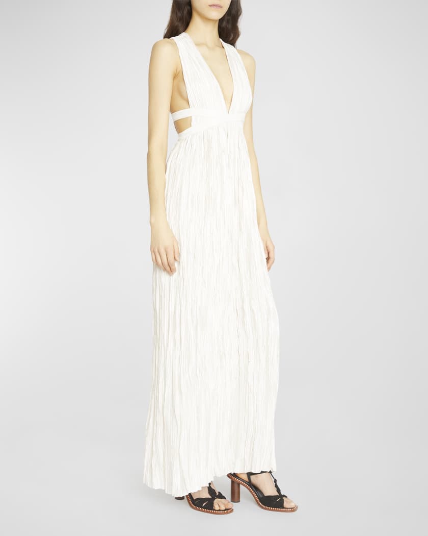 Ulla Johnson Mona Pleated Satin Cross Back Gown Neiman Marcus