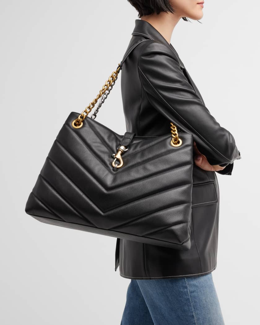 Rebecca Minkoff Edie Maxi Chevron-Quilted Leather Tote Bag Black