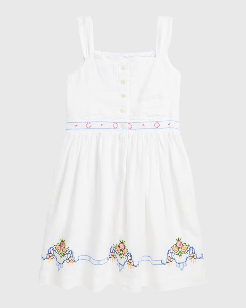 Girl s Linen Embroidered Dresses Neiman Marcus