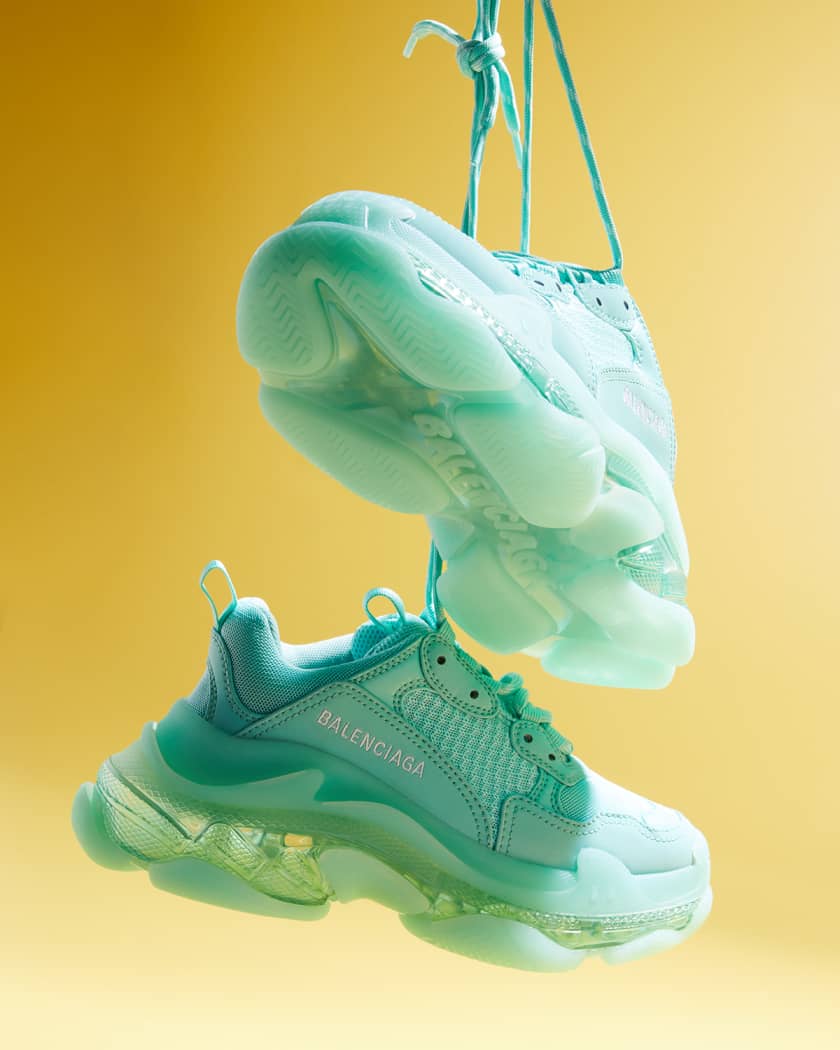 Green Triple S faux-leather and mesh trainers, Balenciaga