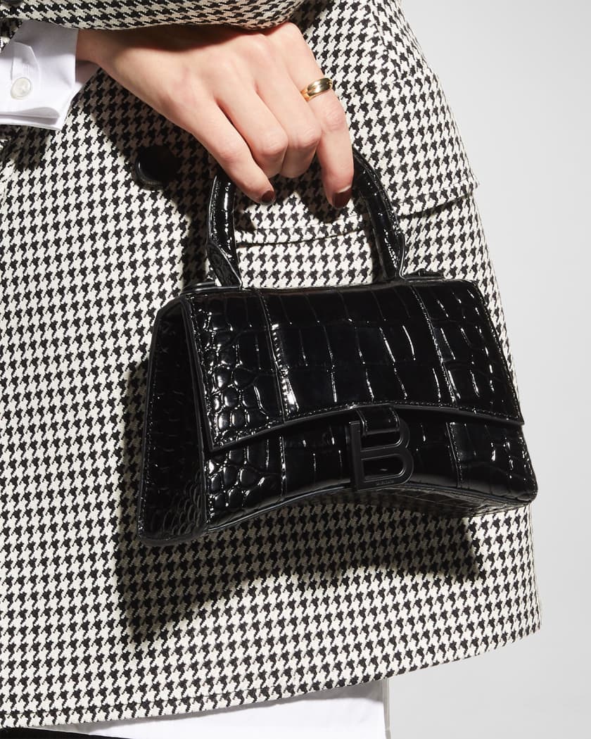 BALENCIAGA Hourglass Croc-Embossed Top Handle Bag