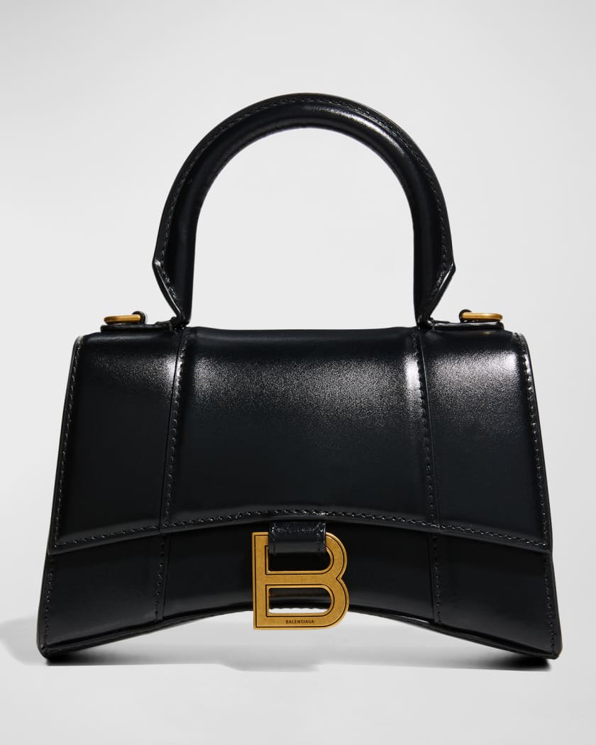 Hourglass XS Shiny Leather Top-Handle Bag