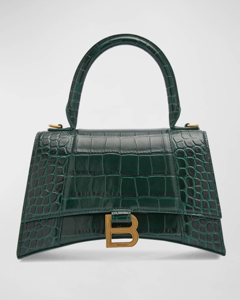 Balenciaga Hourglass Small Croc-Embossed Top-Handle Bag