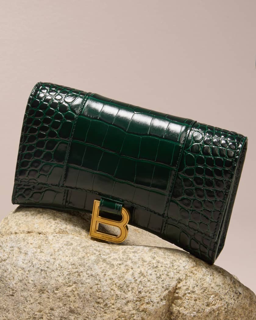 Green Hourglass crocodile-effect leather cross-body bag, Balenciaga