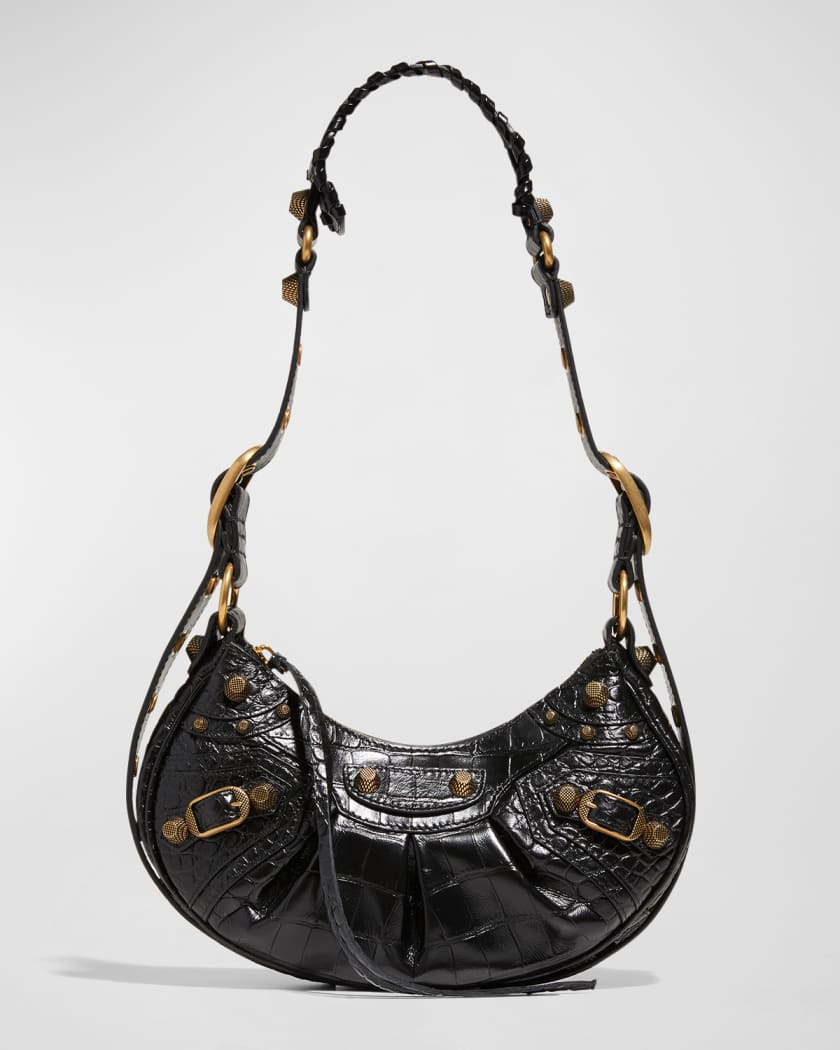 Women's Le Cagole Xs Shoulder Bag Crocodile Embossed in Black