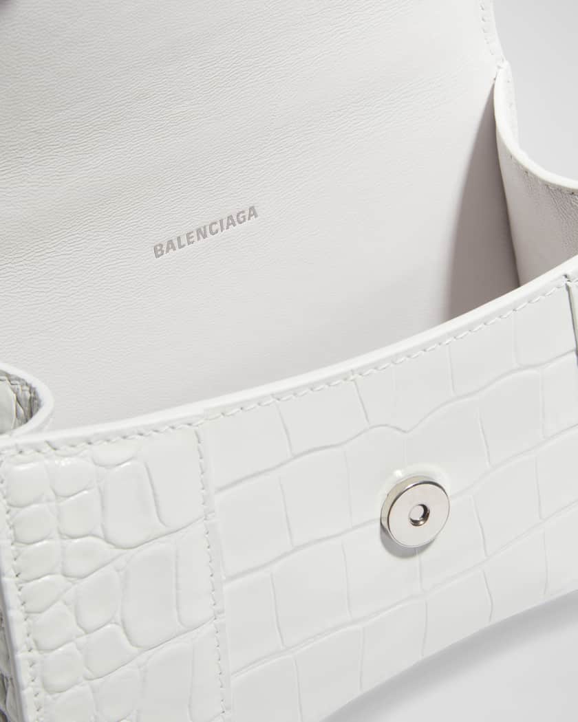BALENCIAGA: Hourglass top handle XS bag crocodile embossed - Cream