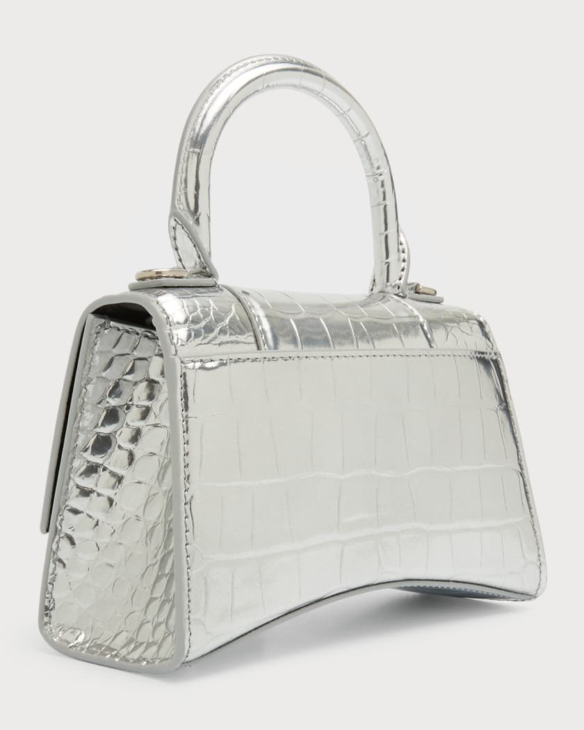 Hourglass XS Metallic Croc-Embossed Top-Handle Bag