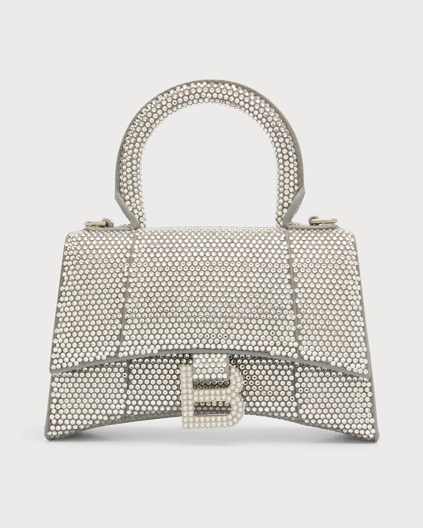 BALENCIAGA: Hourglass top handle Xs bag in crocodile print leather - White
