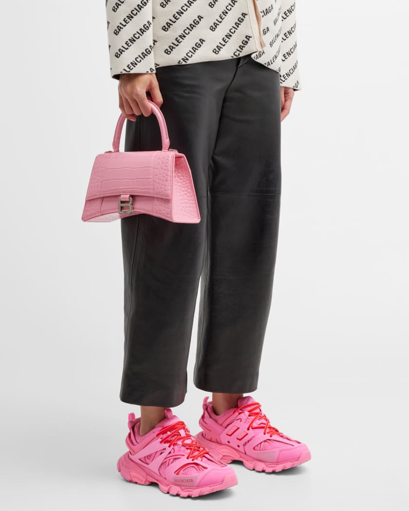 Balenciaga Hourglass XS Top Handle Bag Crocodile Leather In Rose