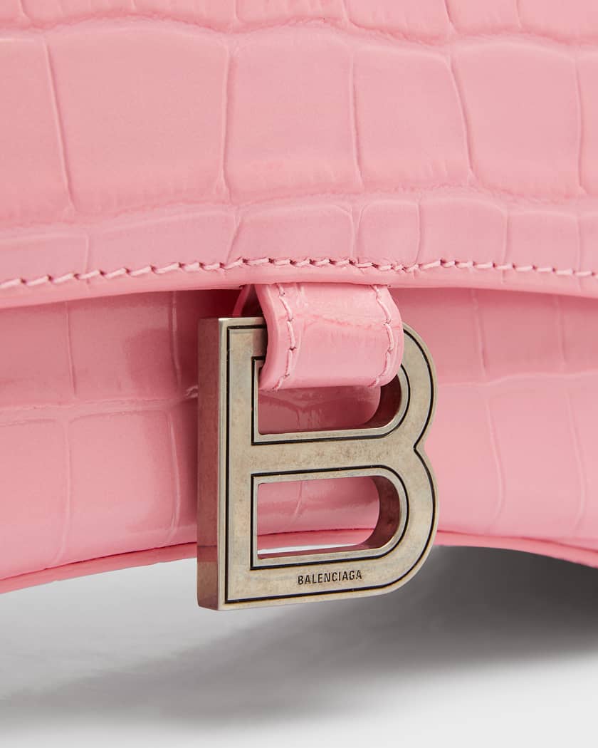 Balenciaga Hourglass Top Handle Bag XS Crocodile Embossed Pink in
