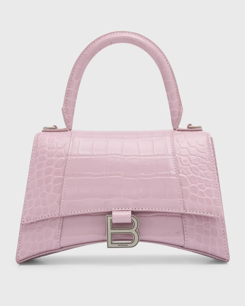 Balenciaga Hourglass Small Shiny Croc Embossed Top Handle Bag
